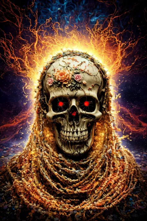 a skull with a chain around it and a glowing face