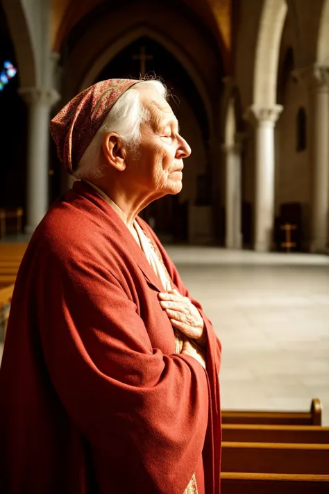 arafed woman in a red robe and a red head scarf