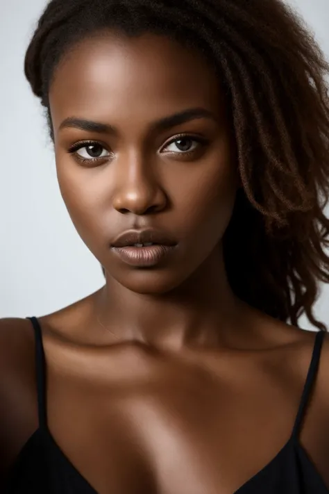 a woman with a black top and long hair posing for a picture