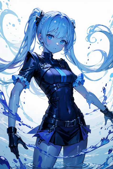 (best art,:1.3),blue theme, white theme, ultra high res, masterpiece, best quality,  <lora:slimegirl11:0.8> slime girl