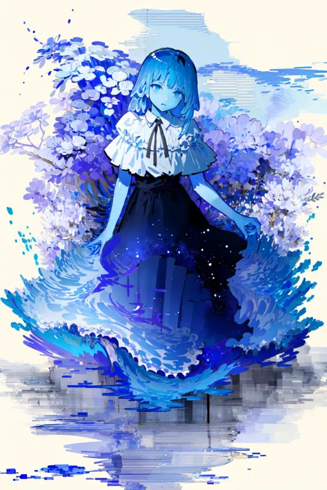 (best art,:1.3),blue theme, white theme, ultra high res, masterpiece, best quality,  <lora:slimegirl11:1.8> slime girl