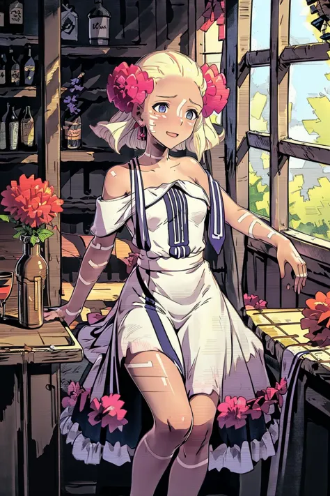 anime character in a maid outfit standing in front of a window