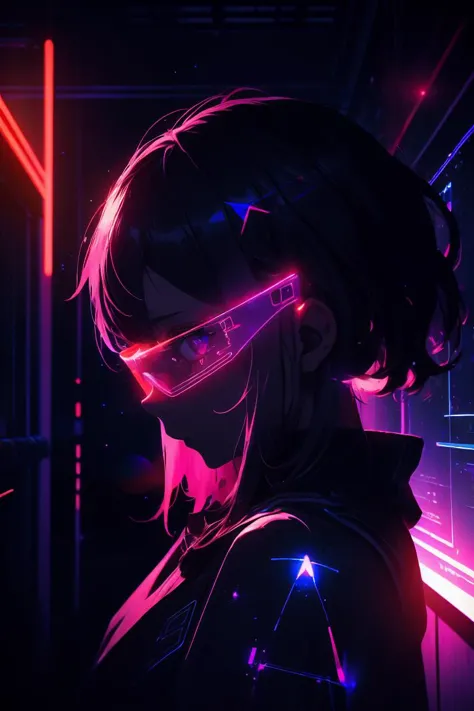 (best quality, ultra detailed), holographic, 1girl, solo, from side, looking viewer, class room, at evening, cyber_glasses, <lor...