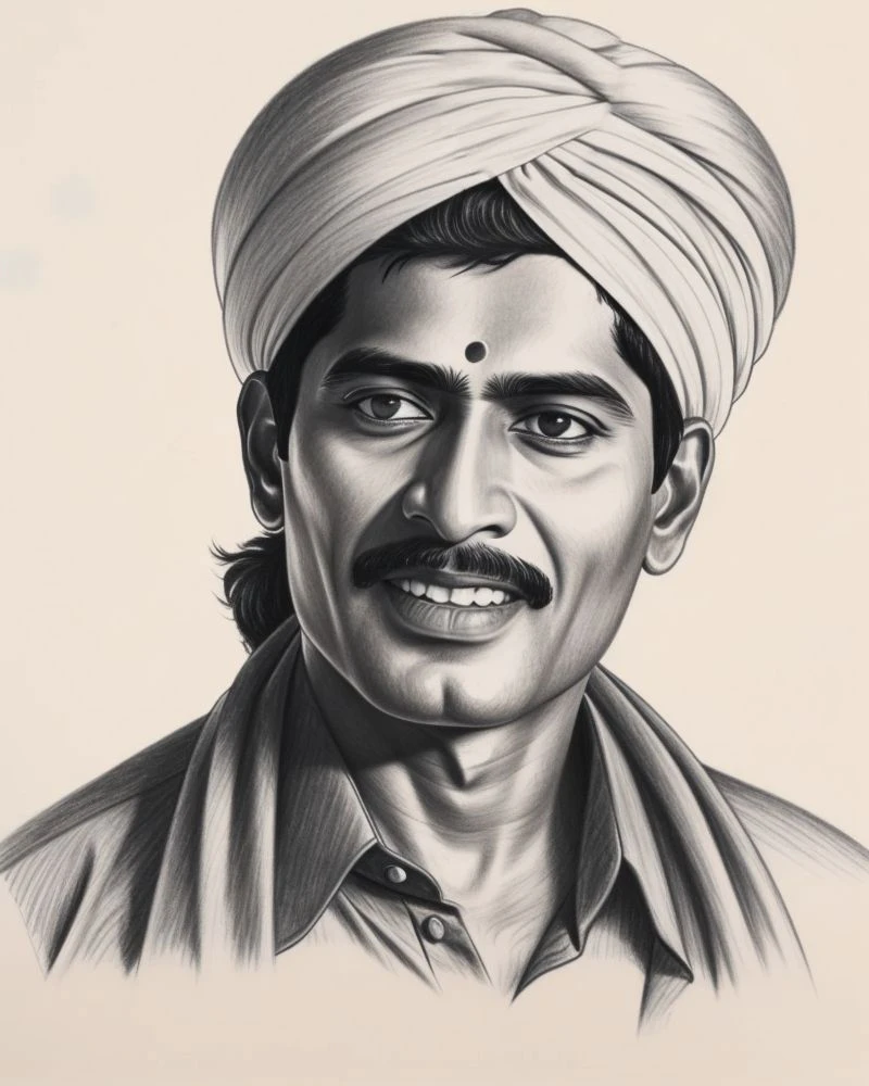 a pencil sketch of indian man
