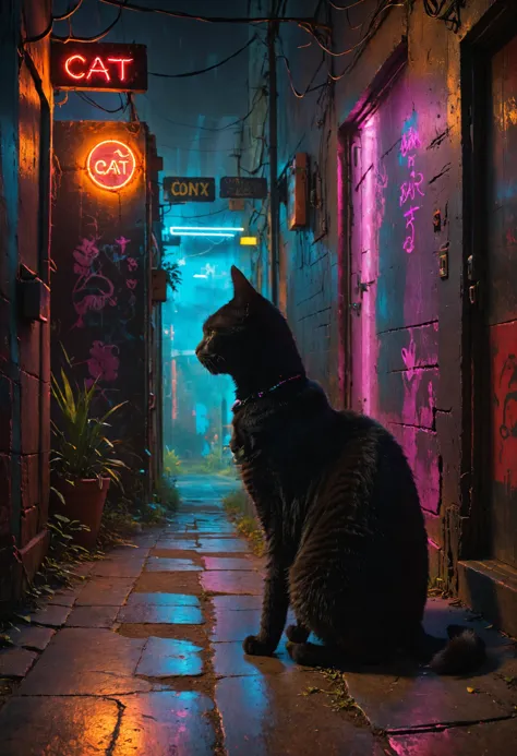 Black cat cross my path, I think every day's gonna be my last, great lighting, Neon Lighting, cin3