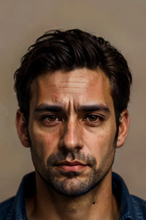 a photo of a 35 years old brunette AlexanderNobody, detailed brown eyes, detailed skin, facial hair,  upper body shot, simple background, soft lighting, eye level, in the style of Nathan Wirth