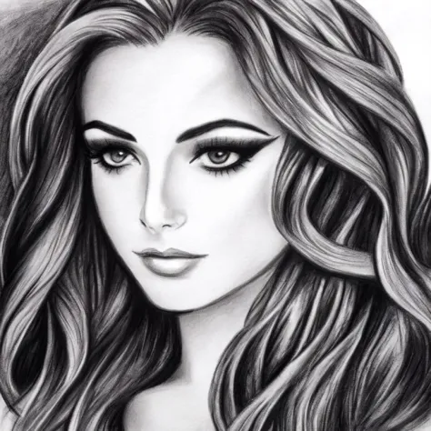 a drawing of woman with long hair and makeup (a charcoal drawing) <lora:MINT_ArtistToolLORA_v1:1.0>