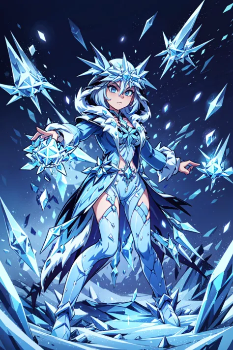 1girl, solo, <lora:Ice_Cicin:0.7> Ice_Cicin, <lora:add_detail:0.7>, <lora:Concept - Cryomancer:0.5> ice-flurry, snow, ice-shard,...