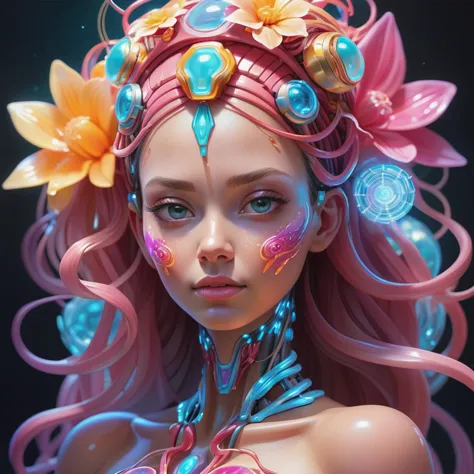 jelly girl in  jelly  land, (jelly body:1), colorful, cyborg, superb texture, hyper realistic, super rim light, insanely detaile...