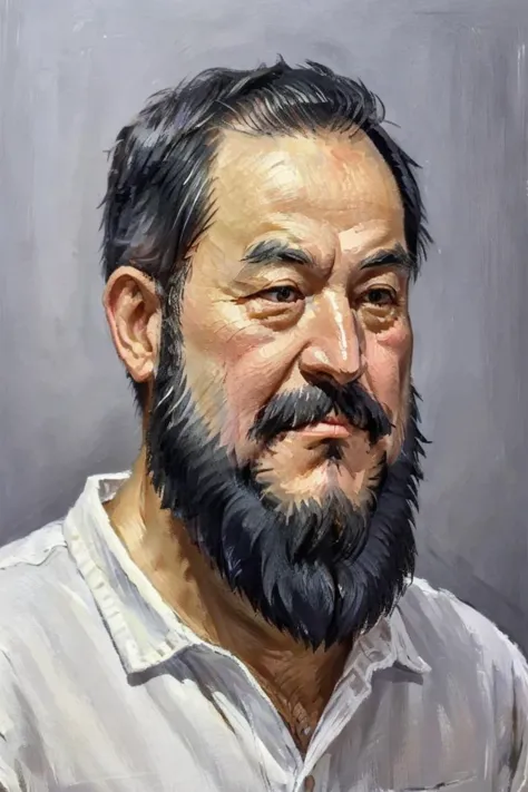 a painting of a man with a beard and a white shirt