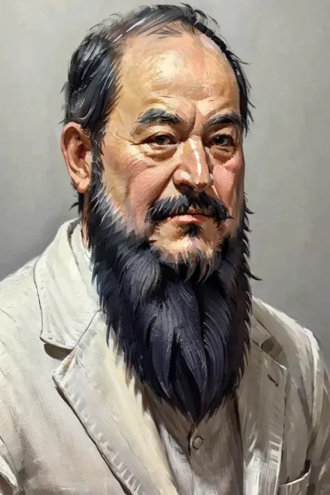 painting of a man with a beard and a white shirt