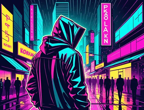 (SHERY), nighttime, cyberpunk city, dark, raining, neon lights ((,Wearing a blazer over a hoodie)), blazer, hoodie, (<lora:Neon Night:0.5> Neon Night,<lora:LazrPopXL:0.5> DonML4zrP0pXL), cyberpunk, synthwave, 1980s, futurism, brutalism, neuromancer, cinematic photo in miami, art by Jakub Rozalski, 1920+ Poland,analog, the contrast in colors and textures should be distinct highly detailed, surreal, vibrant yet slightly desaturated, faded film, desaturated, 35mm photo, grainy, vignette, vintage, Kodachrome, Lomography, stained, highly detailed, found footage,Radial balance, Sunrise, Water, Ellipse, ultra detailed, intricate,