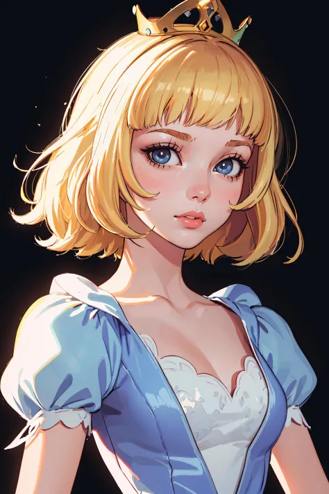 (masterpiece, top quality, best quality, official art, beautiful and aesthetic:1.2), (1girl:1.3), (princess:1.3), (princess dress:1.3), (crown:1.3), (royalty:1.3), (blonde:1.3) hair, medium length hair, (colorful eyes:1.3), extremely detailed, colorful, (highly detailed CG illustration), (looking at viewer), cinematic light, solo, half body, (character focus), white background