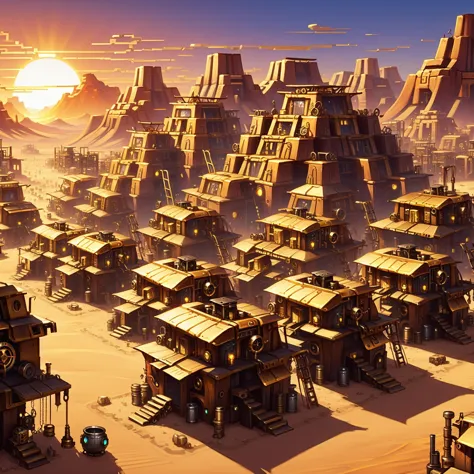 a close up of a town with a lot of buildings in the desert