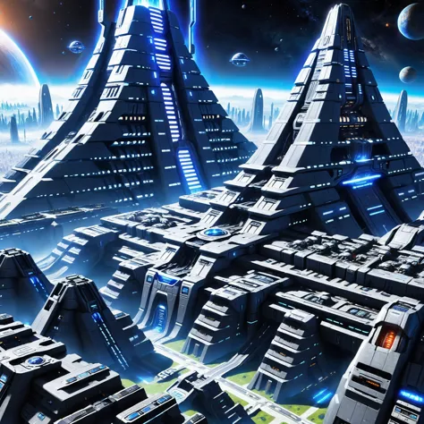 a close up of a futuristic city with a lot of buildings