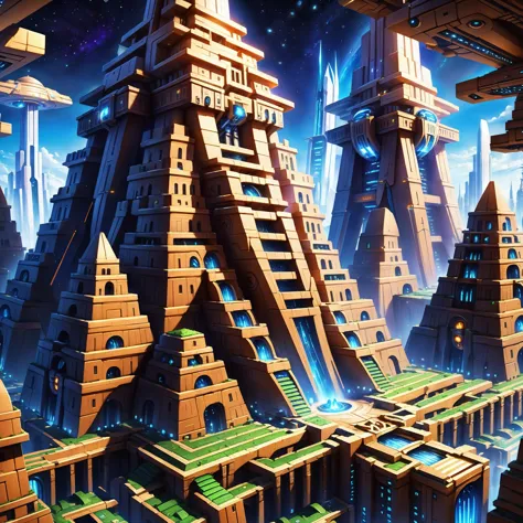 a close up of a futuristic city with a tower in the middle