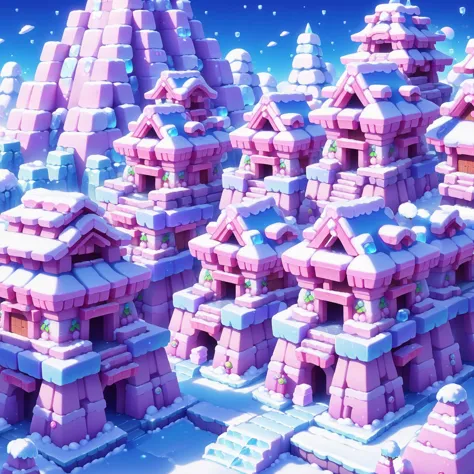 a close up of a castle made of pink and white blocks