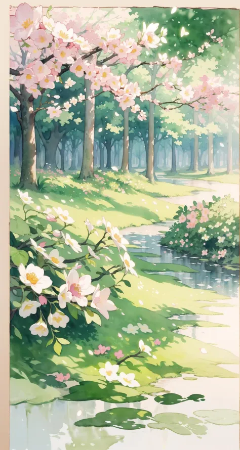 ((masterpiece)), (((best quality))),((beautiful detailed eyes)),(Spring green floral watercolor featuring delicate brushstrokes and bloom:1.3),
((no humans:1.4)), scenery, solo, glowing, tree, outdoors,, glowing eyes, looking at viewer, nature, 1other,