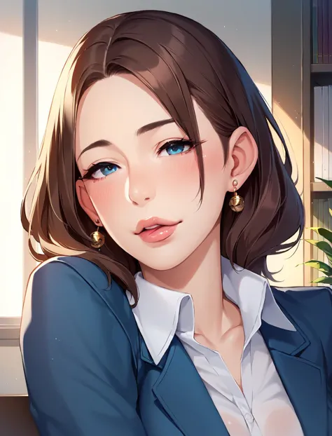 anime girl with blue eyes and a blue blazer