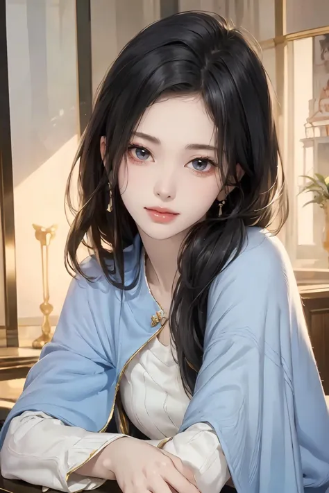 8k high quality ausführlich,highres,Anime-Serie,Comic,ausführlich image,
(an Illustration of a Teenager-Mädchen posing,(an Illustration of girl,Teenager-Mädchen)),(magazine_Illustration),
(,jujingyi,1 Mädchen,lange Haare,schwarze Augen,Lippen,Ohrringe,kleine Brüste),(Verführerisches Lächeln),ausführlich_Gesicht,
((nach vorne lehnen, Ihre Finger spielten leicht mit einer Haarlocke, sie strahlt einen spielerischen Flirt aus):0.8),
(, shabbychic,Umhang),(,realistisch clothing Textur,realistisch_Haut_Textur),