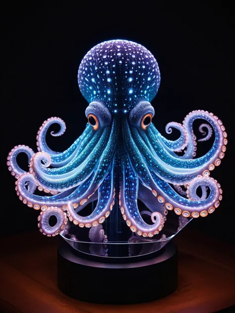 A mesmerizing octopus with tentacles that morph and pulsate with swirling patterns of fibreoptic light, mimicking the ocean's vibrant colors FiberOptic <lora:FiberOptic:1>, <lora:EnvyBetterHiresFixXL01:0:hr=1>