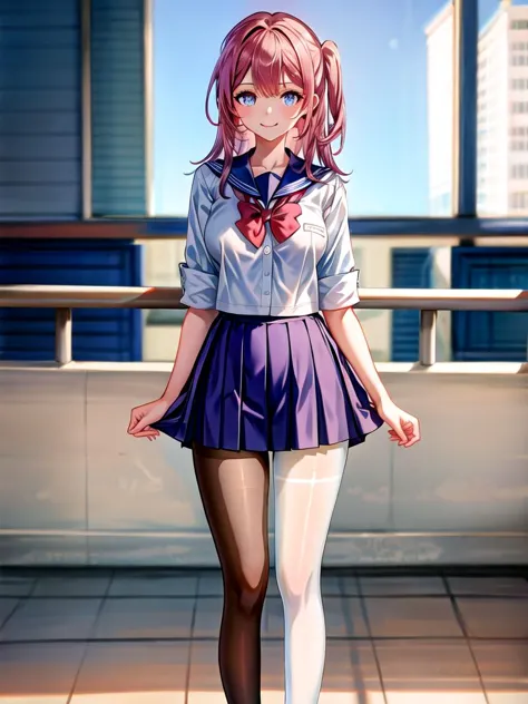 anime girl in a short skirt and shirt posing for a picture