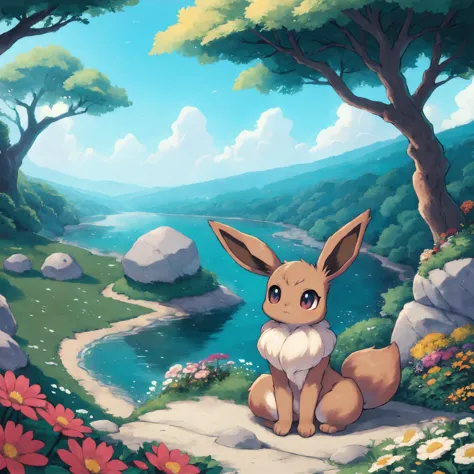 masterpiece, high quality, highly detailed, detailed background, detailed fur, <lora:Y1-Furry-Eeveelution:0.8>, eevee, feral, fe...