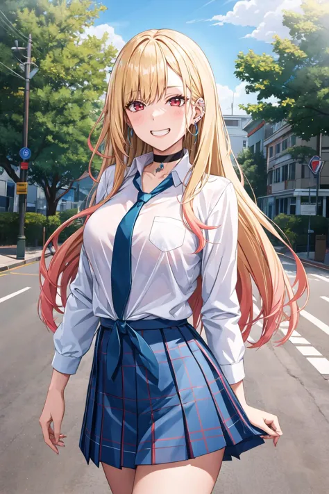 anime girl in school uniform walking down the street