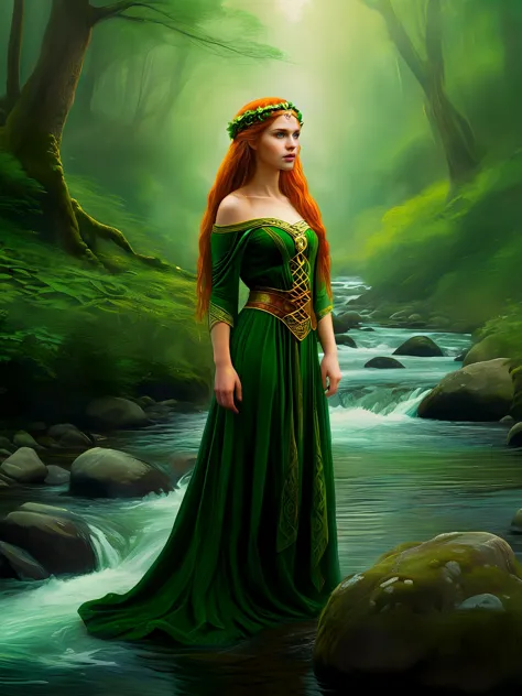The Celtic princess of my dreams,
Stands beside the flowing stream,
Surrounded by the forest mist,
She is one I'd like to kiss,
...