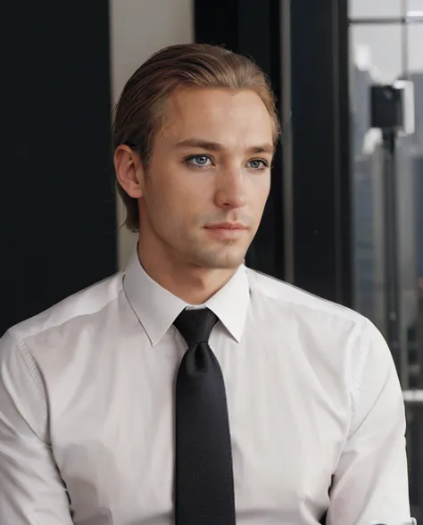 arafed man in a white shirt and black tie looking at the camera