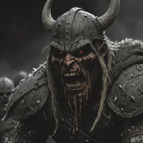 a close up of a demonic looking man with horns and a horned head