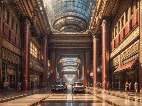 authoritarian, cityscape, scenery, view of a grand city, (masterpiece:1.3), (best quality:1.2), chiaroscuro, ( Unreal Engine, CGI render, Hyperdetailed, scenery, city, vivid colors, deep metallic colors, buildings, train station, mall, central park, reside...