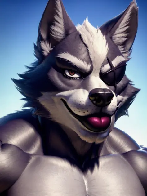 Wolf-O'donnell, big muscle, cgi, realism, nude, (giant lips:1.2), (black lips:1.1), eye patch, portrait,
<lora:Wolf-O'donnellFRL18_50:0.8> <lora:BulkedUpAIR1.5:0.5>