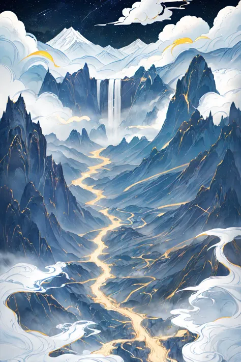 painting of a mountain landscape with a stream of water