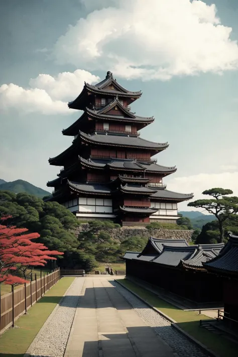 establishing shot of Nobunaga castle, akira kurosawa movie style,