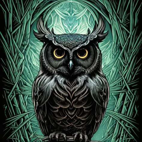 by (dan mumford:1.4) extremely epic illustration, an owl, intricate  intricate, dramatic lighting, (thick lines:1.3), thick cont...