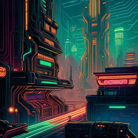 by (dan mumford:1.4) extremely epic illustration, a futuristic city, intricate, neon light, dramatic lighting, (thick lines:1.3)...