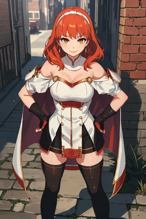 masterpiece, best quality, absurdres, 1girl, solo, smile, standing, facing viewer, <lora:EPfeCelica-08:0.7>, EPfeCelica, orange ...