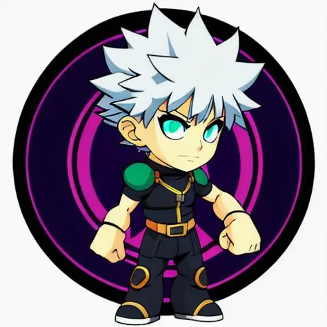 a cartoon image of a boy with white hair and green eyes