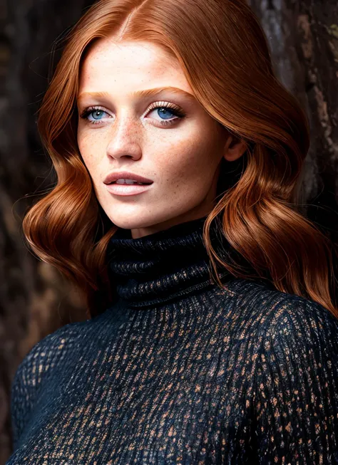 arafed woman with red hair and blue eyes posing for a picture