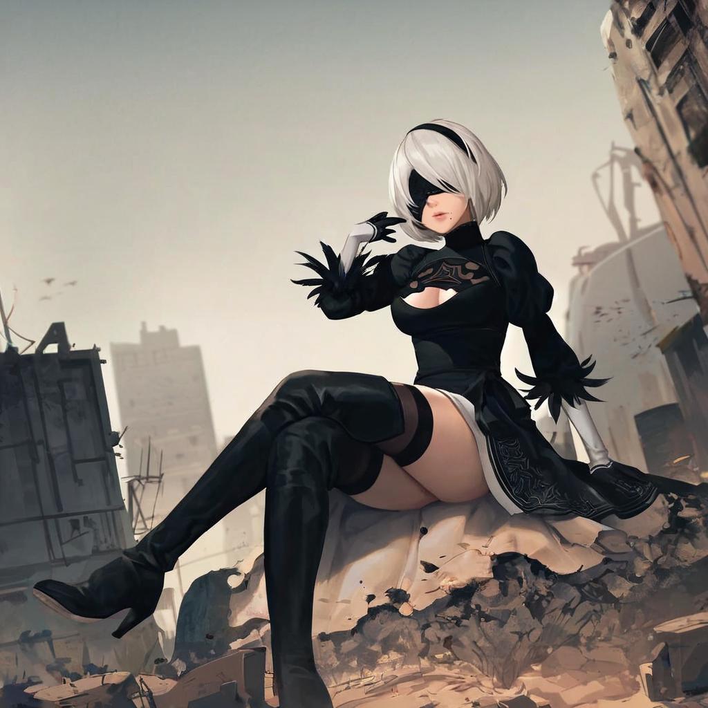 Yorha no. 2 type b, 1girl, wlop, (blindfold), breasts, cleavage - SeaArt AI