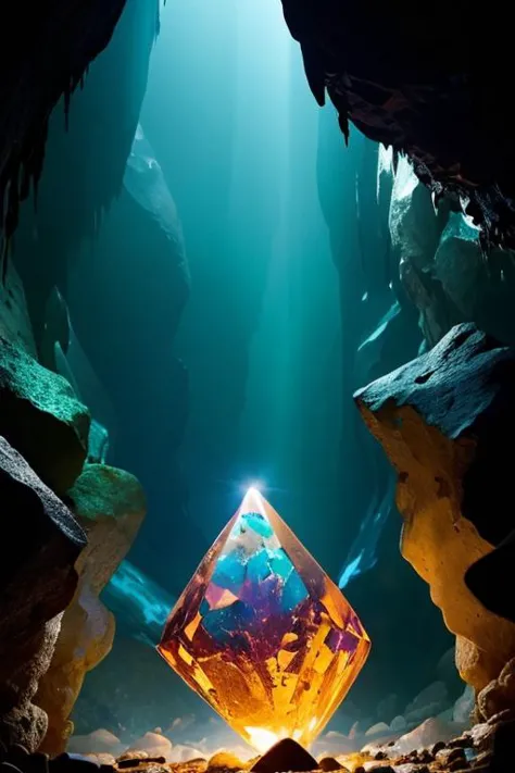 a large diamond in a cave with a light shining through it