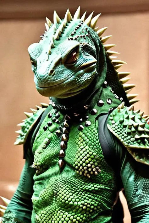 a close up of a person in a costume with spikes on his head