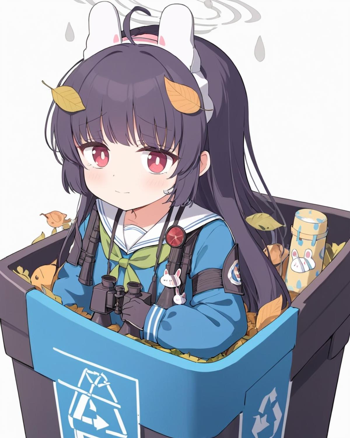 Anime girl in a black jacket holding a bowl of food - SeaArt AI