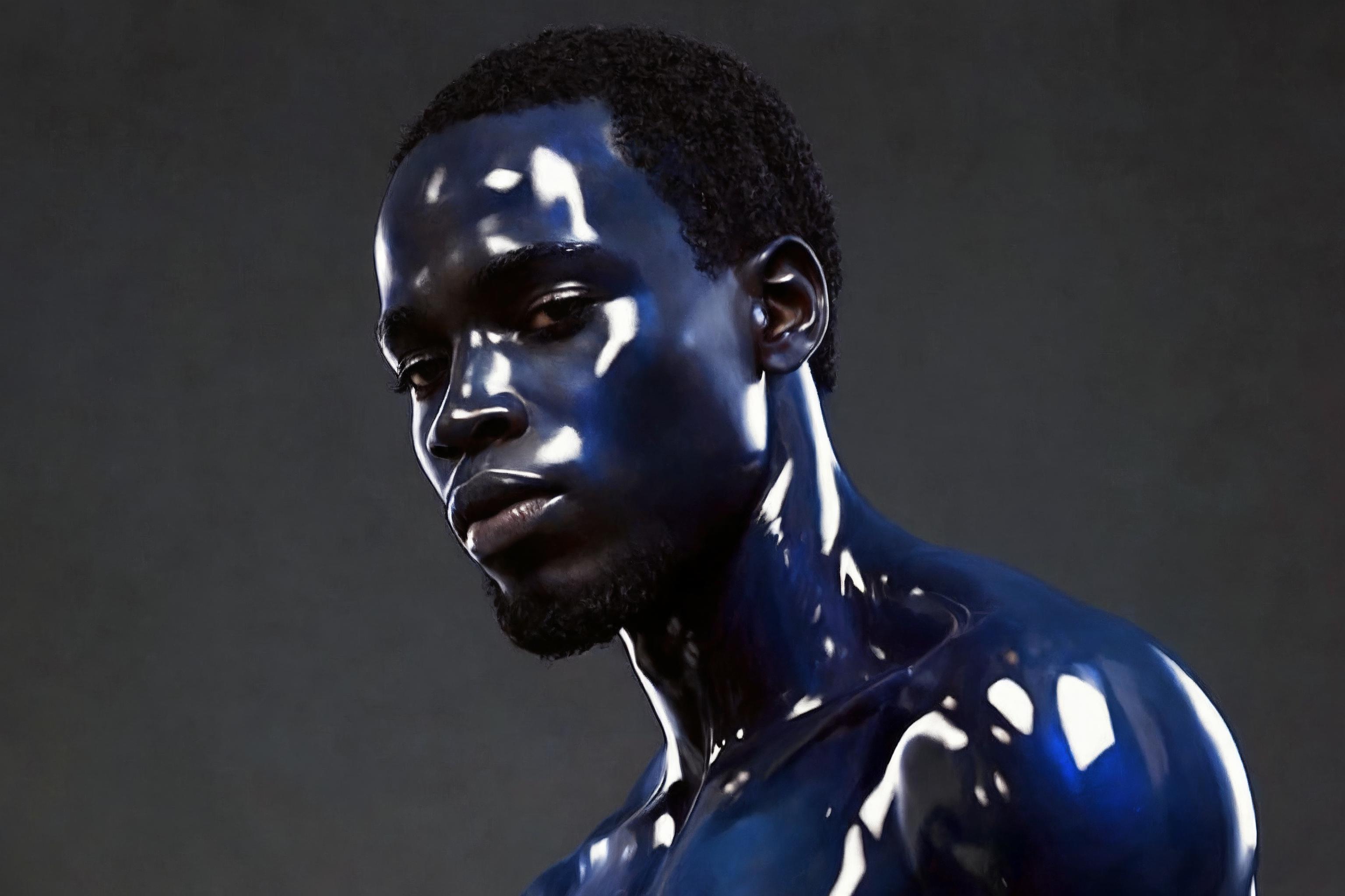 A man in blue body paint posing for a picture - SeaArt AI