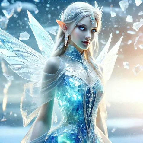 a close up of a woman in a blue dress with a snow fairy costume