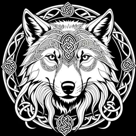 (line art art), 2D, wolf, viking knotwork