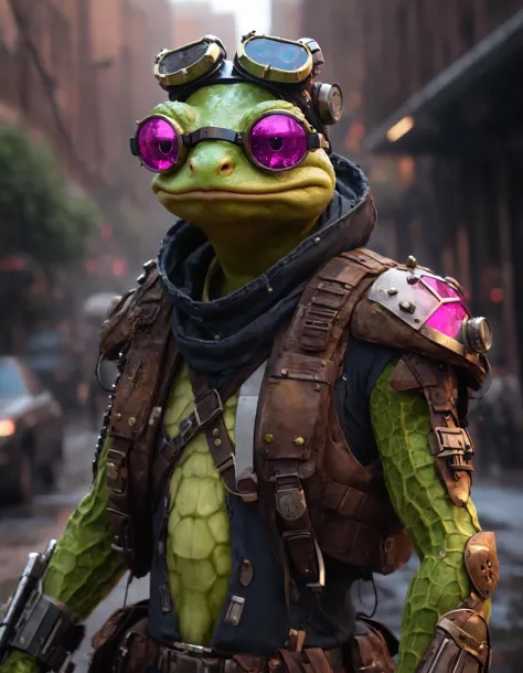 a cyberpunk frog, hipster, battle mage, cyberpunk armor, undefined