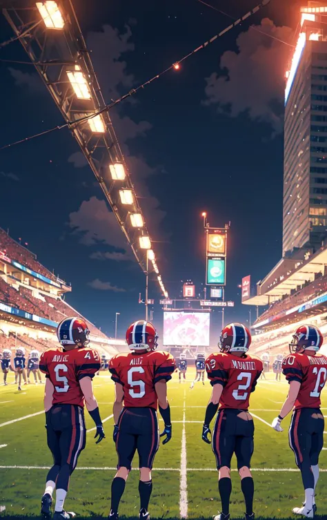 a  Full Shot of American football at night