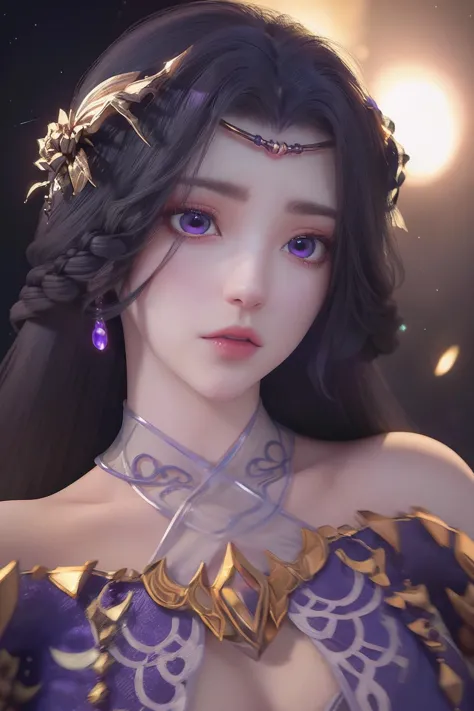 breathtaking <lora:SNyunxi>,yunxi,1girl,hair ornament,solo,dress,long hair,black hair,white background,upper body,Solid gold hair accessories,Gold flower headdress,purple dress,jewelry,purple eyes,looking at viewer,expressionless,blue dress,bare shoulders,simple background,see-through,(meteor shower:1.3),purple hair, . award-winning, professional, highly detailed, best quality , masterpiece, illustration, an extremely delicate and beautiful, extremely detailed ,CG,unity,8k wallpaper, Amazing, finely detail, masterpiece, best quality,official art,extremely detailed CG unity 8k wallpaper,absurdres, incredibly absurdres, huge filesize , ultra-detailed, highres, extremely detailed,beautiful detailed girl, extremely detailed eyes and face, beautiful detailed eyes,light on face,